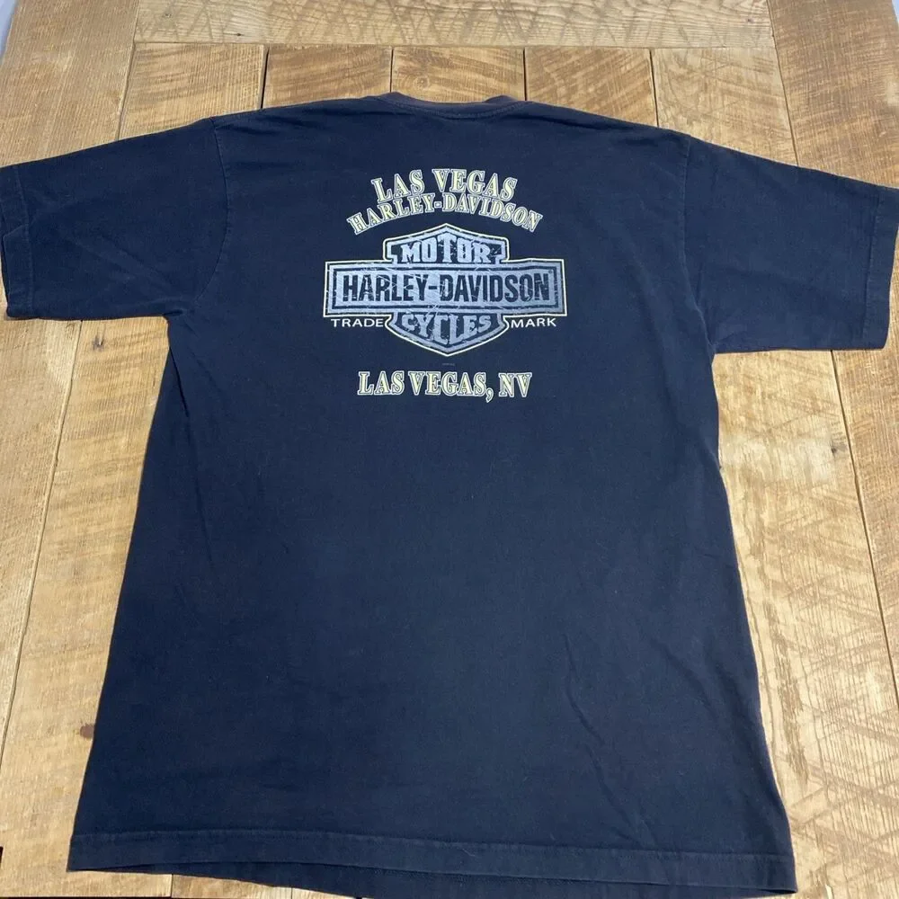 Vintage 00s Harely Davidson Motorcycles America Flag Eagle T-Shirt Size XL Vegas - Picture 7 of 8